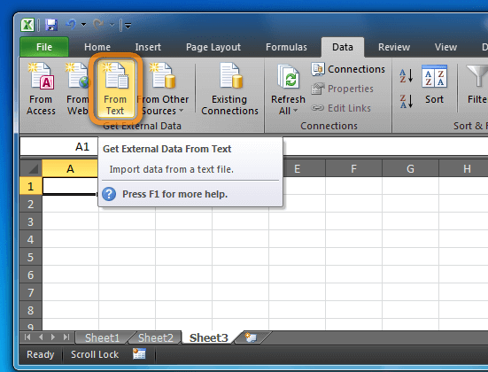 excel import from text function