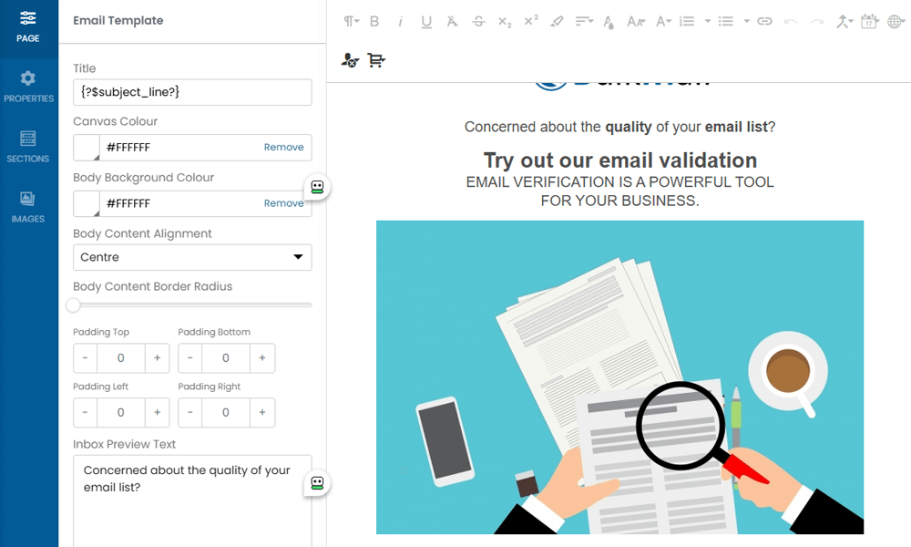 Newsletter template editor