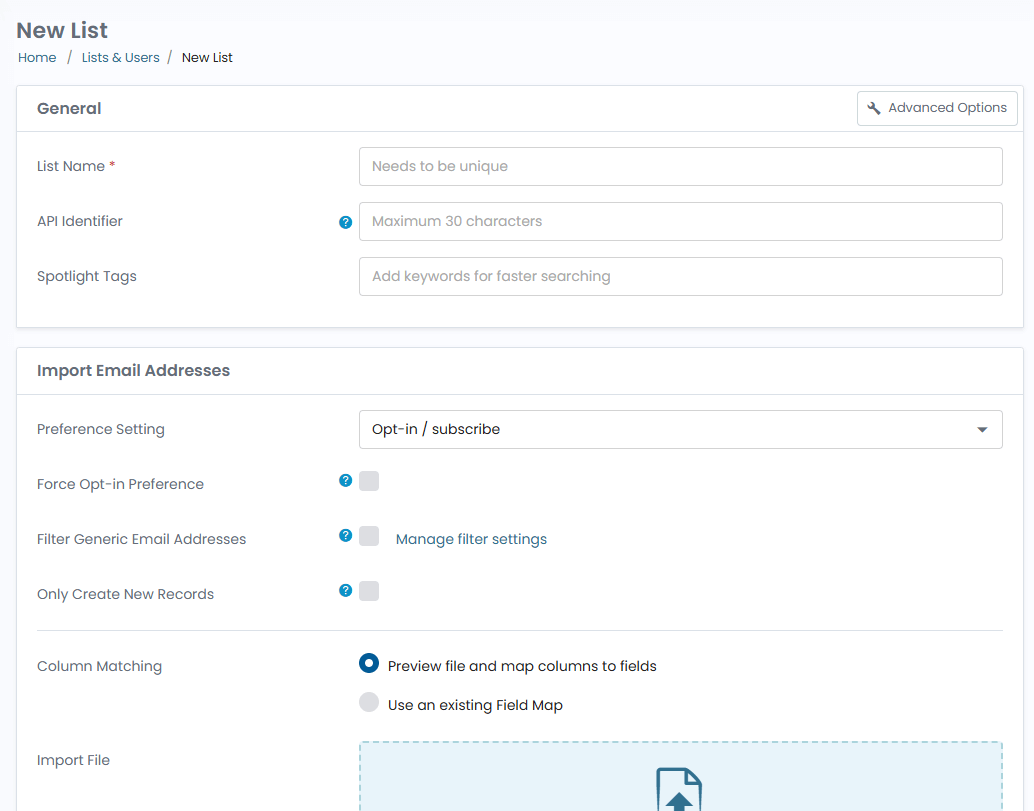 Create and import contacts in BulkMail