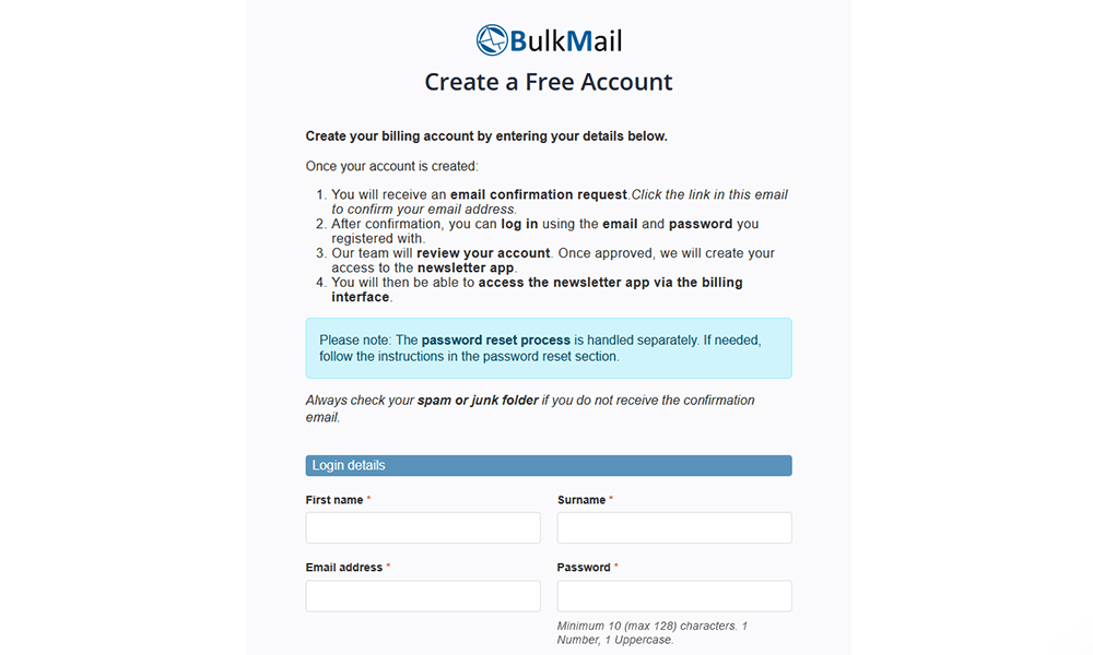 Create your BulkMail account